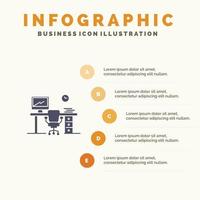 kantoor ruimte stoel kantoor tafel kamer solide icoon infographics 5 stappen presentatie achtergrond vector