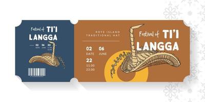 ticket coupon ontwerp van tii langga herhalen traditioneel hoed hand- getrokken illustratie Indonesië cultuur ontwerp inspiratie vector