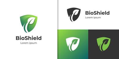 bio schild logo, kruiden gezond blad logo, bescherm natuur logo vector ontwerpsjabloon