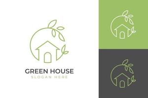natuur groen huis logo ontwerp lijn kunst stijl vector symbool icoon ontwerp met blad cirkel huis concept, eco vriendelijk huis logo ontwerp