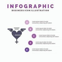 hart Vleugels liefde infographics presentatie sjabloon 5 stappen presentatie vector