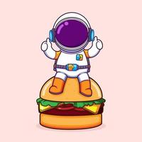 de astronaut is zittend Aan de groot hamburger en poseren met duimen omhoog stijl vector