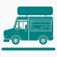 bewerkbare kant visie mobiel voedsel vrachtauto met teken bord vector illustratie in vlak monochroom stijl voor artwork element van voertuig of voedsel en drinken bedrijf verwant ontwerp