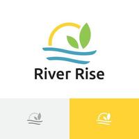 rivier- stijgen ochtend- zon blad eco natuur gemakkelijk logo vector