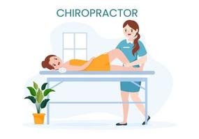 chiropractor vlak tekenfilm hand- getrokken Sjablonen illustratie van geduldig in fysiotherapie revalidatie met osteopathie specialist natuurlijk behandeling vector