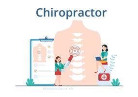 chiropractor vlak tekenfilm hand- getrokken Sjablonen illustratie van geduldig in fysiotherapie revalidatie met osteopathie specialist natuurlijk behandeling vector