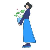 illustratie modieus meisje staand met een bloem vector