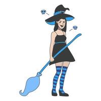 illustratie meisje in een heks kostuum voor halloween vector