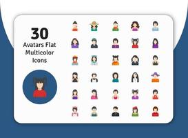 30 meisjes avatars vlak veelkleurig pictogrammen vector