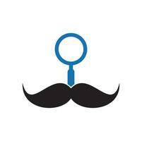 zoeken snor logo ontwerp sjabloon. snor en loupe voor een detective spion logo ontwerp. vector
