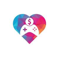 geld spel hart vorm concept logo. bedieningshendel geld spel online creatief logo ontwerp vector