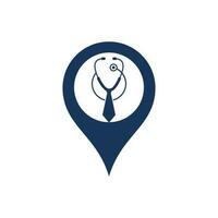 medisch baan kaart pin vorm logo ontwerp sjabloon. medisch jobs logo inspiratie met stropdas en stethoscoop logo ontwerp vector