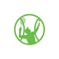 tennis en tennis speler hits de bal met een tennis racket, logo sjabloon. vector