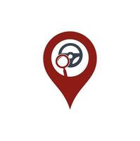 zoeken rit GPS vorm concept logo sjabloon. zoeken rit logo ontwerp icoon vector. stuurinrichting wiel en vergroten symbool of icoon. vector