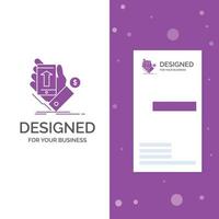 bedrijf logo voor telefoon. hand. winkelen. smartphone. munteenheid. verticaal Purper bedrijf .bezoeken kaart sjabloon. creatief achtergrond vector illustratie