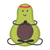 schattig avocado aan het doen yoga meditatie. sport, hobby, oefening, yoga.fruit karakter.vector avocado in kawaii stijl. sport- gezond avocado. de concept van aan het doen sport. vector