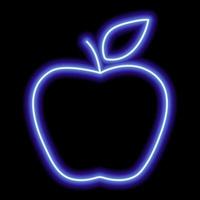 blauw neon schets van een appel met een blad Aan een zwart achtergrond. icoon illustratie vector