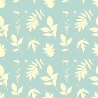 kamille en bladeren silhouet, pastel kleur, patroon. stempel, afdruk, herbarium, vintage. vector