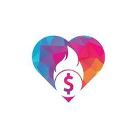 brand geld hart vorm concept logo ontwerp sjabloon. geld brand logo sjabloon. vector
