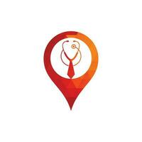 medisch baan kaart pin vorm logo ontwerp sjabloon. medisch jobs logo inspiratie met stropdas en stethoscoop logo ontwerp vector