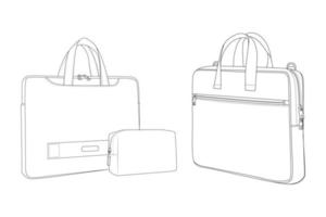 elegant laptop tas, reistas tas, aktentas met dubbele schuif rits, mode flats schetsen, vector illustratie schetsen klem kunst sjabloon geïsoleerd Aan wit achtergrond