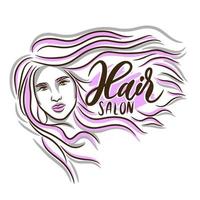 mooi meisje, haar- salon, handgeschreven opschrift voor een schoonheid salon, mode vector