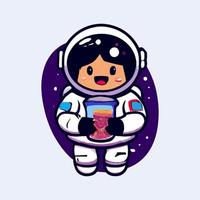 schattig astronaut Holding boba melk thee. vector. vector