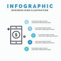 mobiel dollar teken lijn icoon met 5 stappen presentatie infographics achtergrond vector