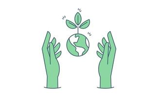 duurzame ecologisch milieu concept. hand- Holding planeet aarde. lineair vector illustratie.