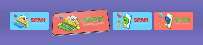 spam bescherming banners voor mobiel telefoon vector