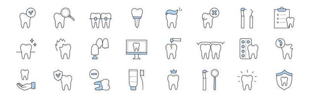 tandheelkunde en stomatologie tekening pictogrammen, tekens reeks vector