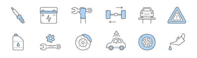 auto onderhoud tekening pictogrammen, auto reparatie vector tekens