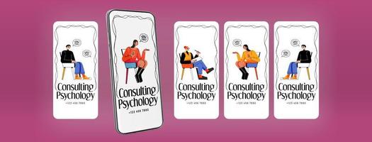 overleg plegen psychologie banners voor mobiel telefoon app vector