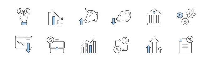 voorraad markt tekening pictogrammen, geïsoleerd vector reeks