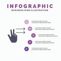 vingers gebaar Rechtsaf solide icoon infographics 5 stappen presentatie achtergrond vector