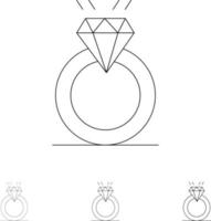 ring diamant voorstel huwelijk liefde stoutmoedig en dun zwart lijn icoon reeks vector