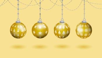 goud realistisch hangende bal Kerstmis decoratie set, met divers patronen van Kerstmis symbolen, Kerstmis boom, sneeuwman, sterren, sneeuwvlokken vector