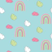 schattig naadloos patroon met wolken en regenboog vector