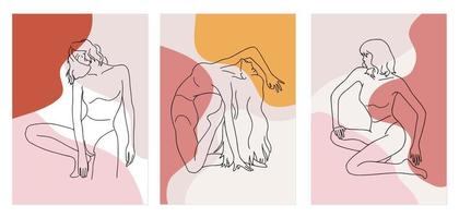 reeks vrouw silhouetten schoonheid mode yoga abstract posters vector
