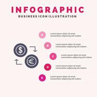 uitwisseling munten valuta dollar euro financiën financieel geld solide icoon infographics 5 stappen presenta vector