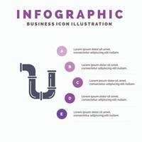 pijp loodgieter reparatie gereedschap water solide icoon infographics 5 stappen presentatie achtergrond vector