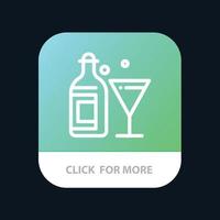 glas drinken fles wijn mobiel app knop android en iOS lijn versie vector