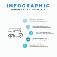 kraan vrachtauto optillen hijs- vervoer lijn icoon met 5 stappen presentatie infographics achtergrond vector