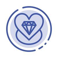 diamant liefde hart bruiloft blauw stippel lijn lijn icoon vector