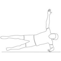 Mens beoefenen pilates, beoefenen yoga doorlopend lijn tekening vector