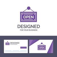 creatief bedrijf kaart en logo sjabloon Open winkel bord vector illustratie