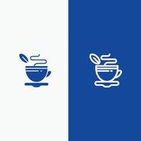 thee kop heet koffie lijn en glyph solide icoon blauw banier lijn en glyph solide icoon blauw banier vector