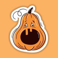 halloween vector sticker. een lijn hand- getrokken halloween emoticon pompoen. jack O lantaarn. grappig gezicht geïsoleerd Aan wit, schattig pompoenen. tekening voor logo, poster, embleem