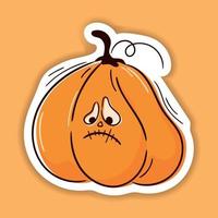 halloween vector sticker. een lijn hand- getrokken halloween emoticon pompoen. jack O lantaarn. grappig gezicht geïsoleerd Aan wit, schattig pompoenen. tekening voor logo, poster, embleem