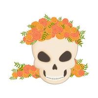 Muertos schedel schedel met goudsbloem krans vector